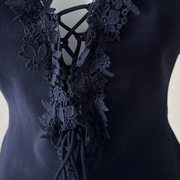 Y2K Bodysuit Large Floral Lace Deep V Neckline Romantic Dark Academia Balletcore - Picture 11 of 16